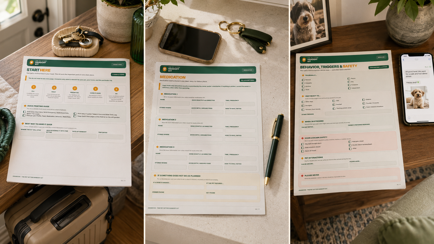 The Complete Pet Sitter Handoff Kit tools for before and during a trip